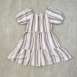 Velvet by Graham & Spencer Linen Stripe Tiered Boho Summer Mini Dress S